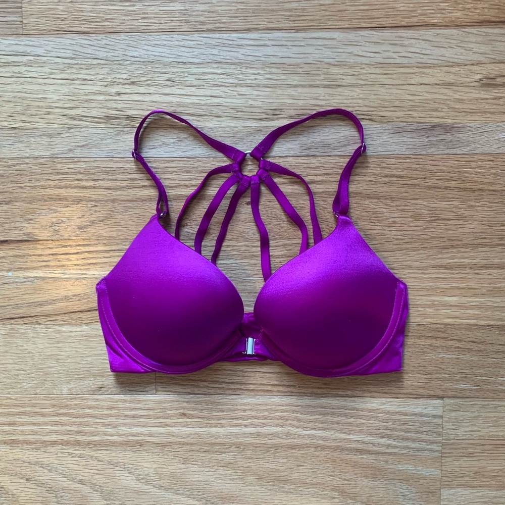NWOT - Victoria's Secret Fuchsia Cage-Back Front Hook Underwire Bra. Size 32C.